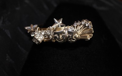Modern, contemporary design sterling silver brass, vintage stones small bracelet $125.00 USD
