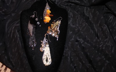 Selection of statement earrings, amber, vintage crystals, stainless steel, copper all on s.s. hooks $15-20.00 USD